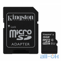 Карта пам'яті Kingston 16 GB microSDHC Class 10 UHS-I Canvas Select + SD Adapter SDCS/16GB